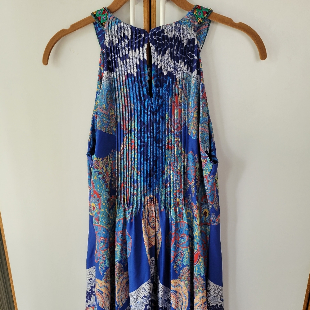 Ranna Gill Boteh Maxi Dress 6 Pleated Embroidered Rhinestone Multicolor - Picture 11 of 13